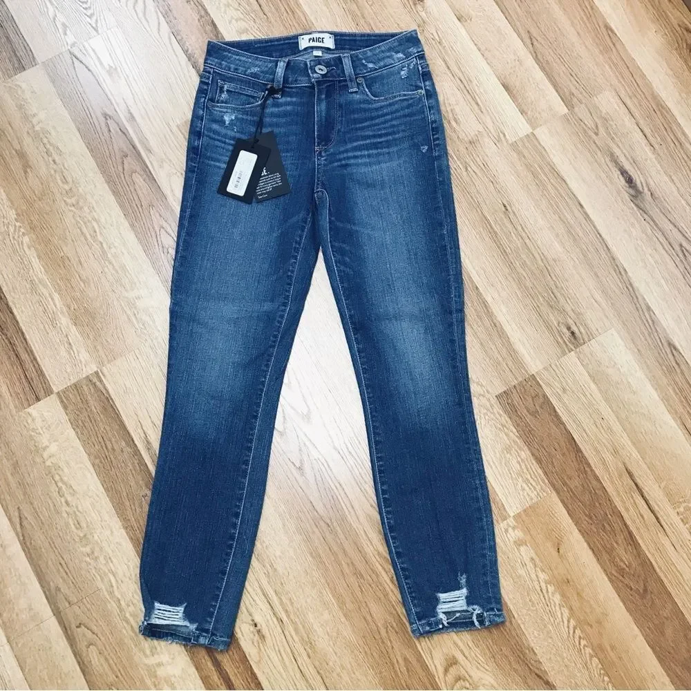 PAIGE Skyline Skinny Crop Jean North Star Distressed Medium Wash Size 24 New‎